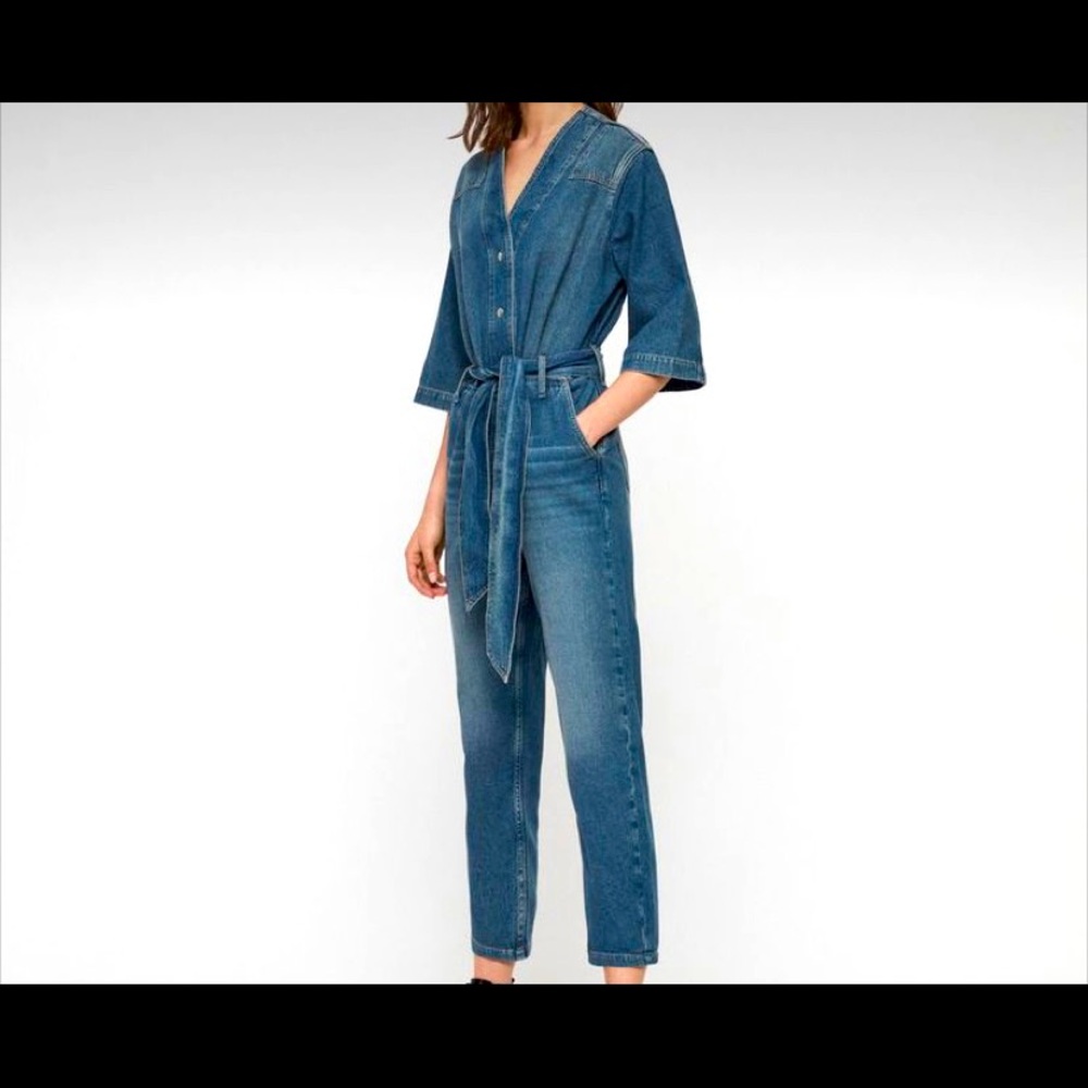 Allsaints Utility Cropped Demin Jumpsuit